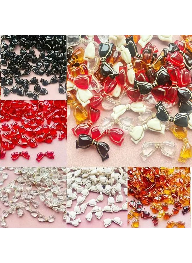 Red Golden Drawing Acrylic Bow Beads 20pcs For DIY Jewelry Making Bracelets - Image 1